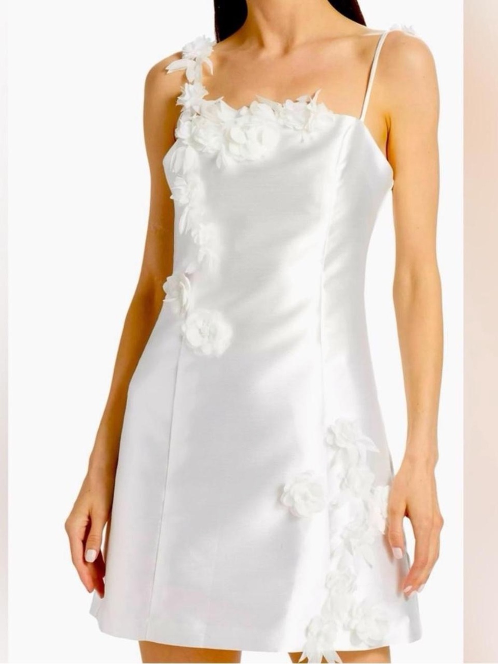 Elliatt White Floral Appliqué Satin Mini Dress - Picture 1 of 6